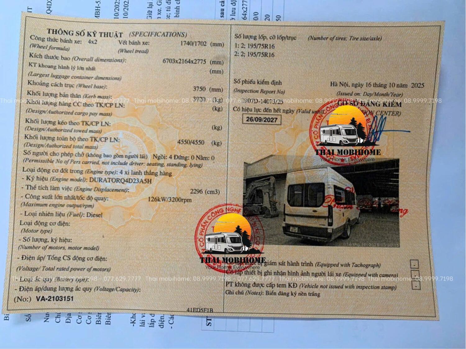 Xe Mobihome hợp pháp, đủ điều kiện vay ngân hàng lên đến 70% dễ dàng cùng Thaimobihome 3 Giấy đăng kiểm