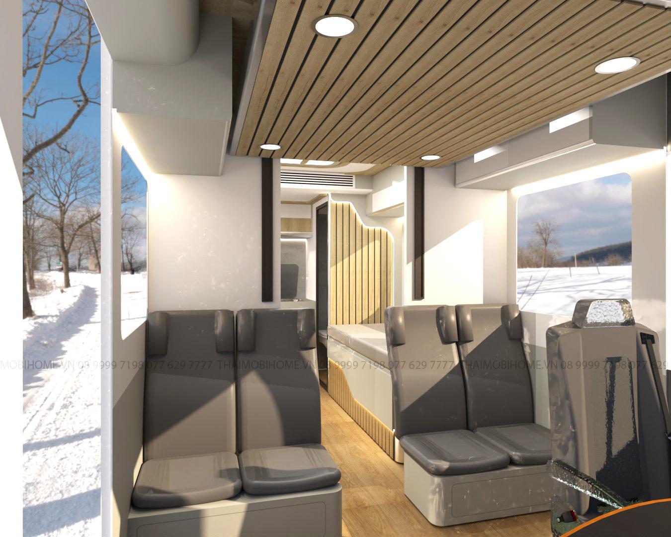 Khoang ghế ngồi mobilehome Thaimobihome phong cách Scandinavian