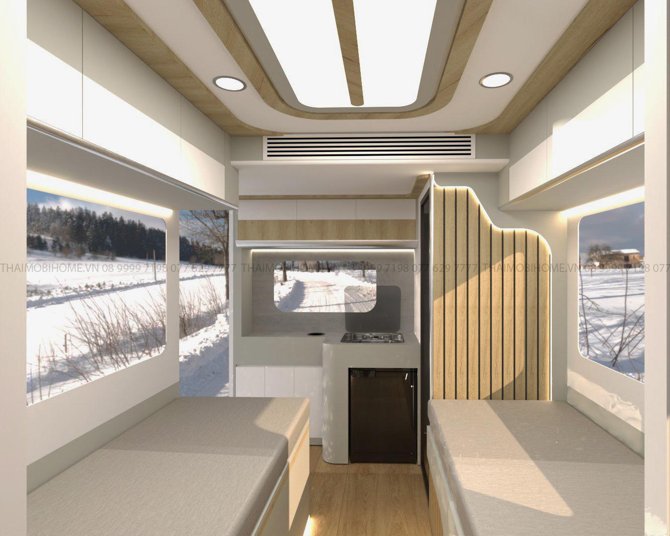 Giường lớn xe nhà ở di động phong cách hiện đại của Thaimobihome có thể gập thành ghế